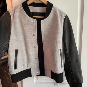 CLUB MONACO Size M Leather and Wool Varsity Jacket
